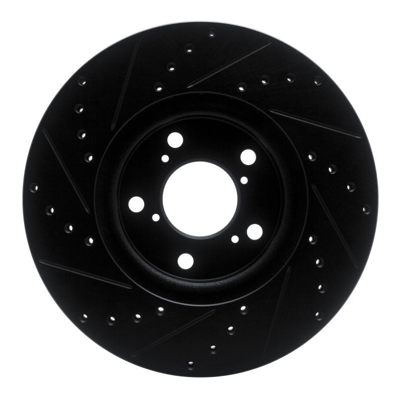 Honda Ridgeline Brake Rotor (1) - Front Right - R1 Concepts - Drilled & Slotted - Black - `06-`14